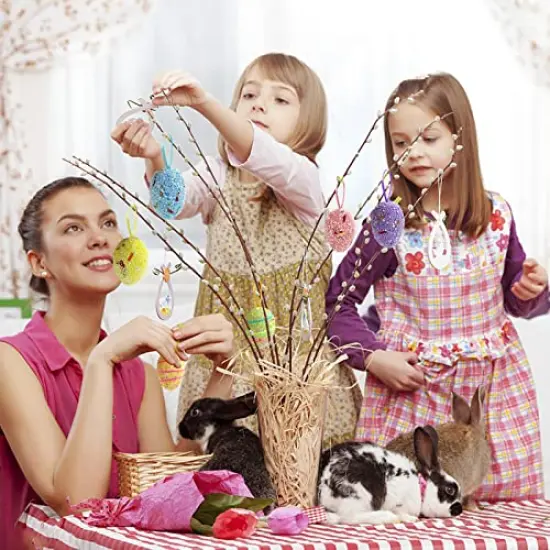 Easter Egg Ornaments and Carrot Hanging Ornaments 12 Pieces Colorful 6 Pieces Premium Foam Glitter Artificial Carrots Tree Decorations Home Party DIY Crafts {2}