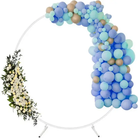 Round Arch Background Stand Hoop Balloon Flower Frame Wedding Decoration 6.6FT White {1}