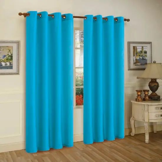 J&V TEXTILES 2 Panels Solid Grommet Faux Silk Window Curtain Drapes Treatment in 84" Length Turquoise {1}