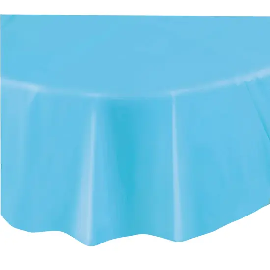 Powder Blue Solid Round Plastic Table Cover, 84", 1ct {1}
