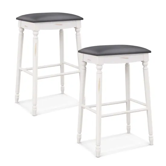 Costway 2 PCS 24"/29" Counter/Bar Height Bar Stools Backless Bar Stools with Faux Leather Cover White&Gray {1}