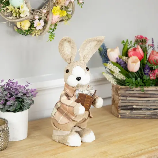 Northlight Boy Easter Rabbit Figurine with Plaid Jacket - 12" - Beige {3}