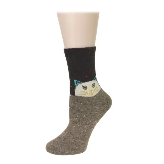 Wrapables Thick Rabbit Hair Wool Crew Socks (Set of 6), Cat and Owl {3}