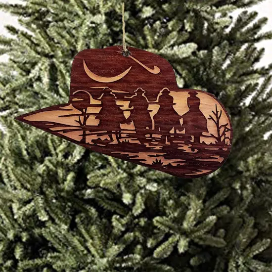 Cowboy Hat with Cowboys - Cedar Ornament {4}