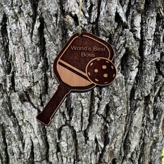 Worlds Best Boss Pickleball - Cedar Ornament {3}