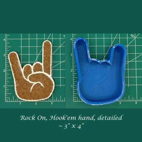 Detailed Rock On or Hook'em Hand silicone freshie mold {1}