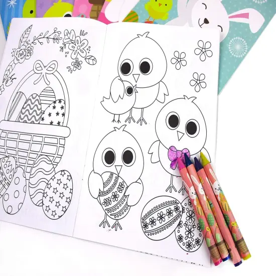 TINYMILLS Easter Coloring Books with Party Favors with 12 Books and 48 Crayons, Easter Basket Stuffer {3}