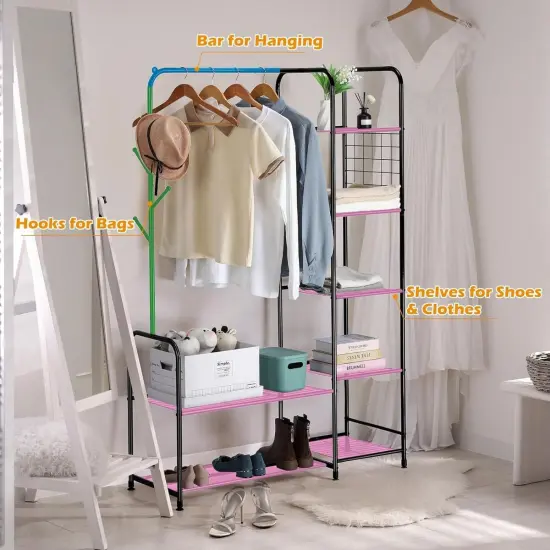 Coat Rack Freestanding Clothing Rack with Shelves Garment Racks for Hanging Clothes with Shoe Rack Black {3}