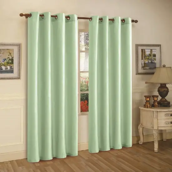 J&V TEXTILES 2 Panels Solid Grommet Faux Silk Window Curtain Drapes Treatment in 84" Length Mint {1}