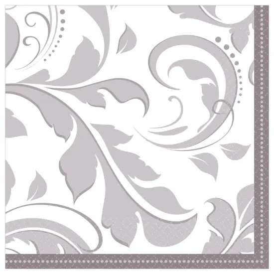Silver Elegant Scroll Beverage Napkins {1}