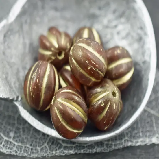 *15* 10mm Gold Washed Burnt Ginger Orange Round Melon Beads {5}