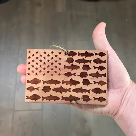 Fish Flag - Cedar Ornament {3}