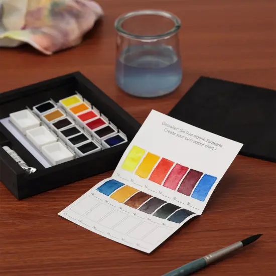 Schmincke Horadam Watercolor Set - Exclusive Limited Edition Wooden Box -12 Half Pans, 5ml Titanium White, 3 Empty Pans, Made in Germany for professionals, artists, painters Assorted {7}