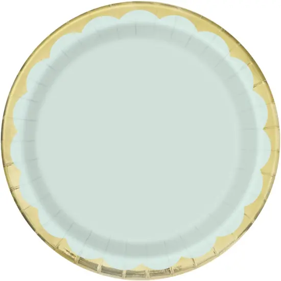 Scalloped Gold & Light Blue Round 9" Dinner Plate, 8ct {1}