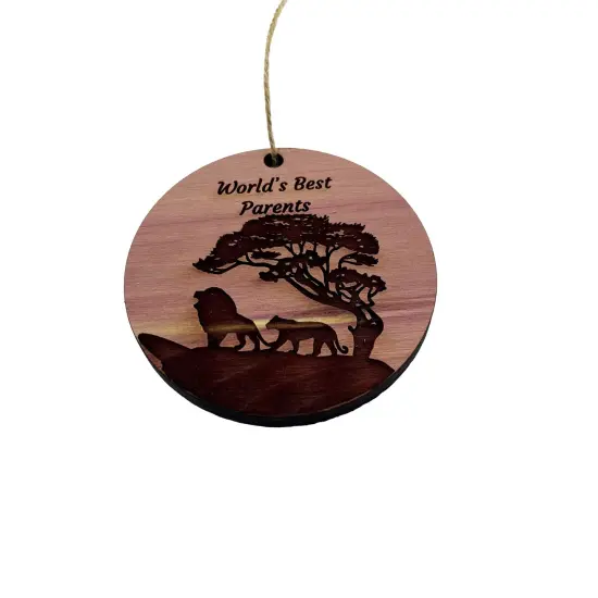 Worlds Best Parents Lion Couple - Cedar Ornament {3}