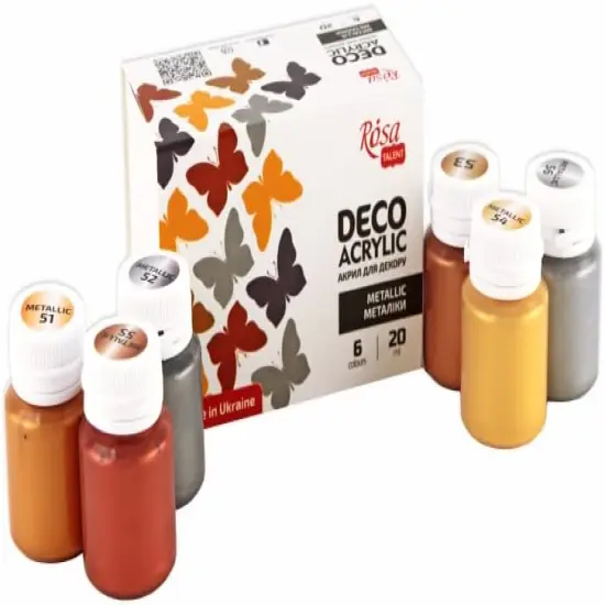 Metallic Decorative Acrylic Paint Set, 6 colors (20ml each) by Rosa Start {3}