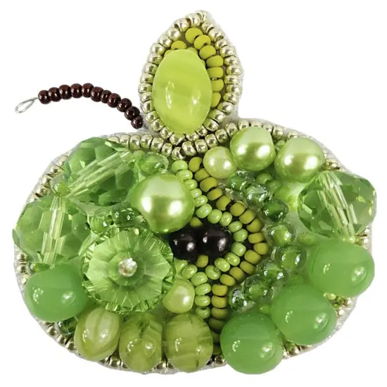 Beadwork kit for creating brooch Crystal Art Green apple BP-256C {1}