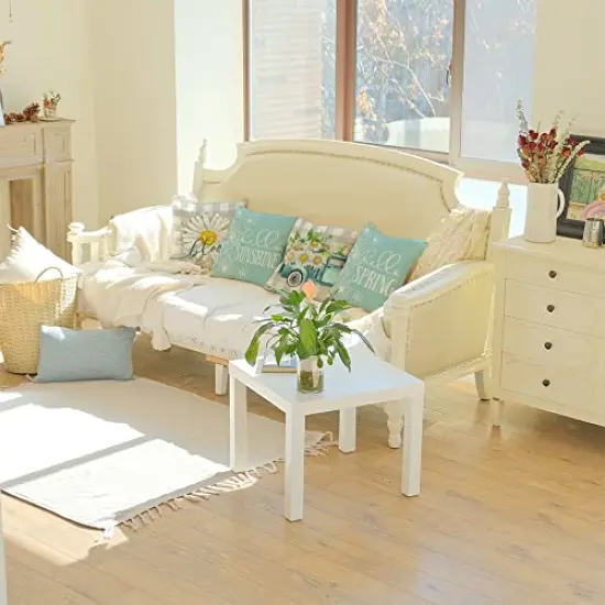 Pillow Covers 18x18 Set of 4 Buffalo Plaid Daisy Truck Bloom Hello Sunshine Spring Pillows Decorative Throw Pillows Light Blue Pillowcase Spring Decorations Farmhouse Decor for Couch Sofa {6}