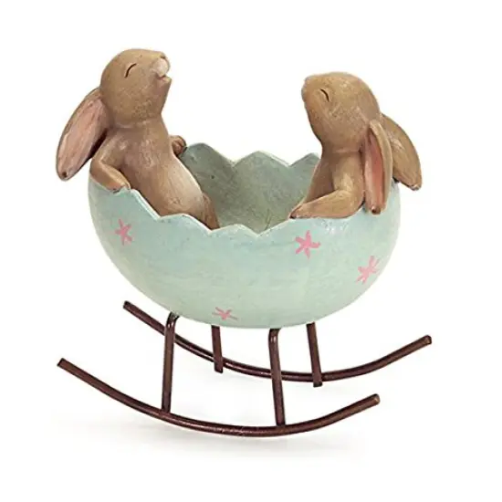 Laughing Bunny Rabbits Rocking in an Easter Egg Cradle Spring Easter Decoration Vintage Rustic Country Bunnies Rabbit Figurine Statue (Bunnies in a Cradle) {1}