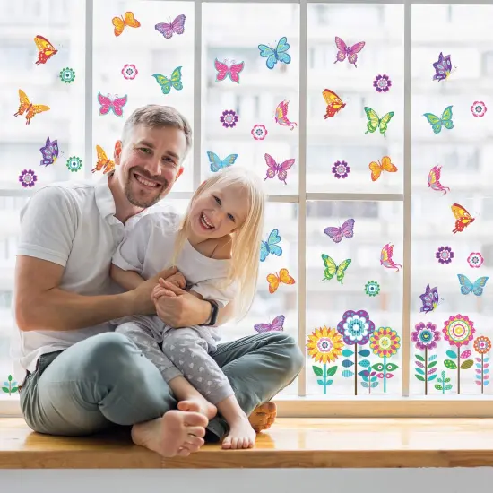 72 PCS Large Size Spring Window Clings Flowers Butterfly Windows Clings Decals Anti Collision Glass Windows Stickers for Baby Shower Decoration Party Supplies {5}