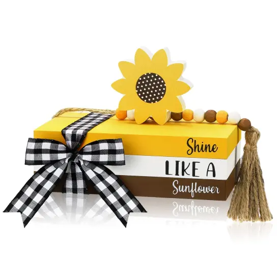 Decorative Fake Book Decor Rustic Wooden Fake Old Books Home Mantle Decor for Spring Summer Fall Table Shelf Mantle Decorations(Sunflower) {2}