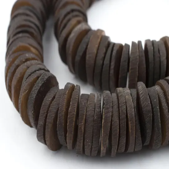 The Bead Chest Dark Brown Coconut Bone Heishi Beads 18mm Kenya African 26 Inch Strand Handmade {1}