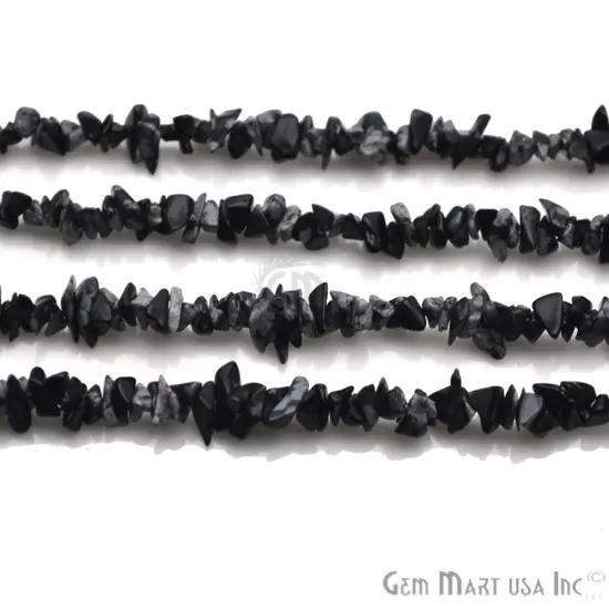 Black Obsidian Chip Beads, 34 Inch, Natural Chip Strands, Drilled Strung Nugget Beads, 3-7mm, Polished, GemMartUSA (CHBO-70001) {3}