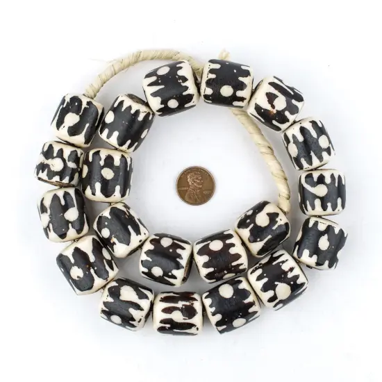 The Bead Chest Batik Bone Beads - Full Strand of Fair Trade African Beads (Barrel, Doodle Design) {2}