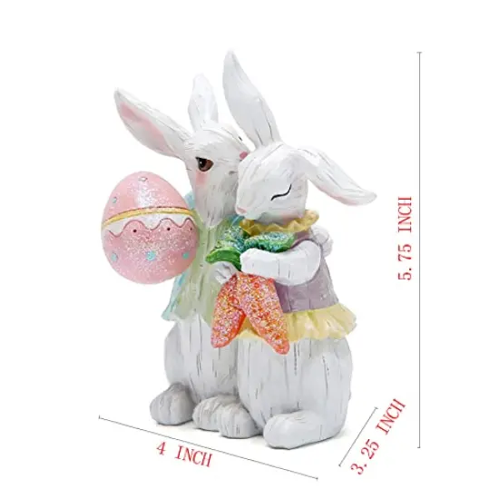 Hodao Easter Bunny Couple Decorations Spring Decors Figurines Tabletopper Decorations for Party Home Holiday Cute Rabbit Easter Day Couple Gifts Decorations {2}