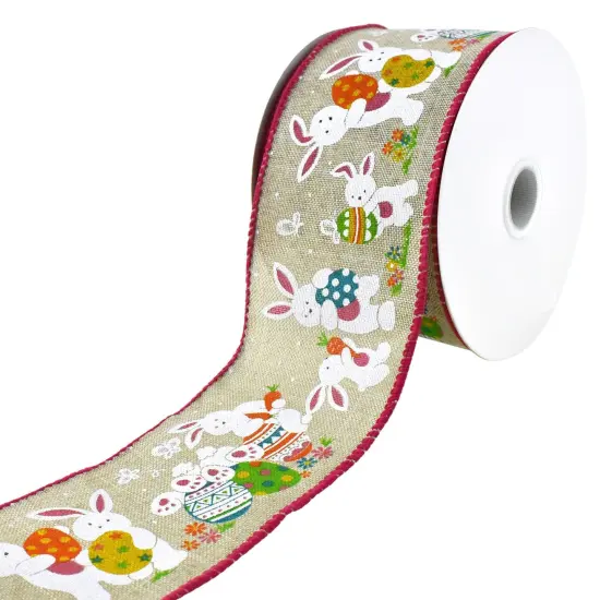 Playful Fun Easter Bunnies Wired Ribbon, 2-1/2-inch, 10-yard, Natural {1}