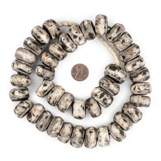The Bead Chest Carved Eye Grey Bone Beads (Large) {2}