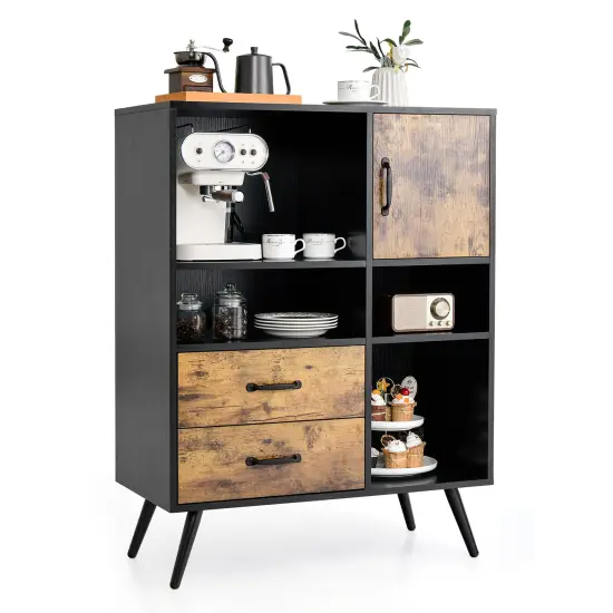 Costway Industrial Buffet Sideboard Storage Cabinet Organizer Cupboard with Cubbies Drawers {1}