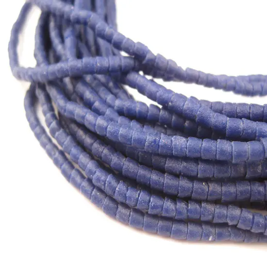 The Bead Chest Ghana Sandcast Beads - Full Strand of African Powder Glass Beads (3mm, Cobalt Blue) - Single 26" Strand {1}