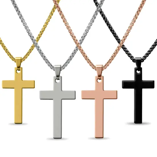 18K PVD Coated Stainless Steel Cross Pendant With Rounded Box Chain {1}