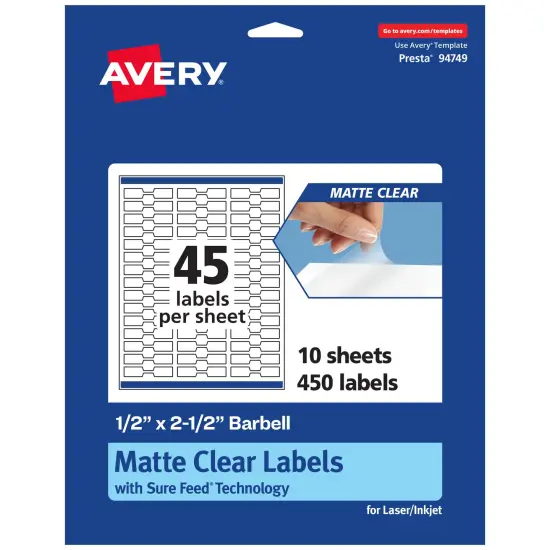 Avery Matte Clear Labels,1/2" x 2-1/2" Barbell {7}