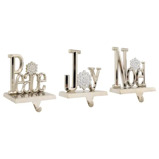 Northlight Peace, Joy and Noel Metal Christmas Stocking Holders - 6.5" - Set of 3 Silver {5}