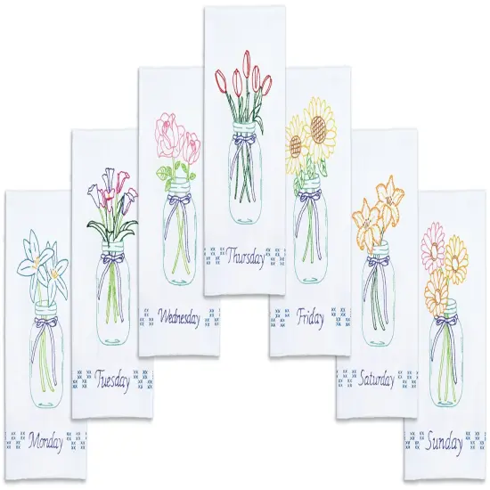 Jack Dempsey Stamped Decorative Hand Towels 17"x28" 7/Pkg-Mason Jar Bouquets {3}