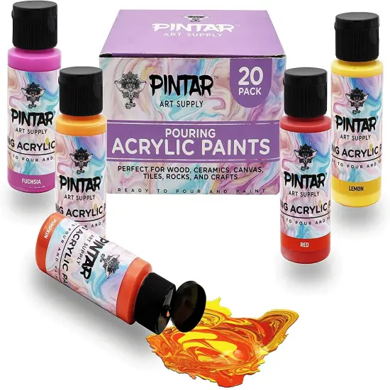 Pintar Art Supply Acrylic Pouring Paints, Set of 20 Colors | High Flow, Easy Pour Acrylic Paint| Pre-mixed, Water-Based Craft Paint, 2oz Bottle Assortment of 20 Colors {1}