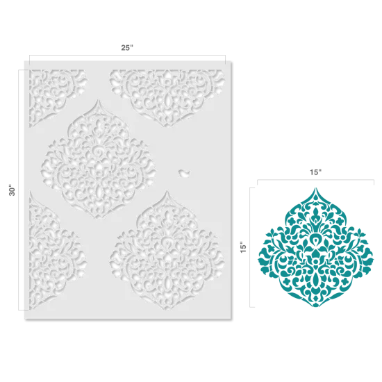 15-Inch Large Moroccan Damask All Over Wall Stencil | 3738 by Designer Stencils | Pattern Stencils | Reusable Stencils for Painting | Safe & Reusable Template for Wall Decor | Try This Stencil Instead of a Wallpaper | Easy to Use & Clean {2}