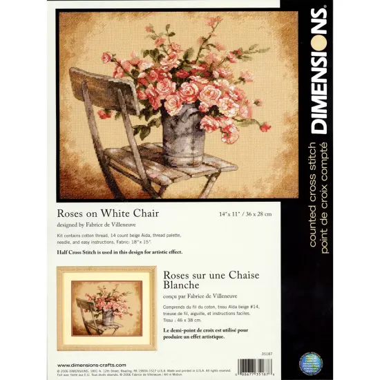 Dimensions Counted Cross Stitch Kit 14"X11"-Roses On White Chair {1}