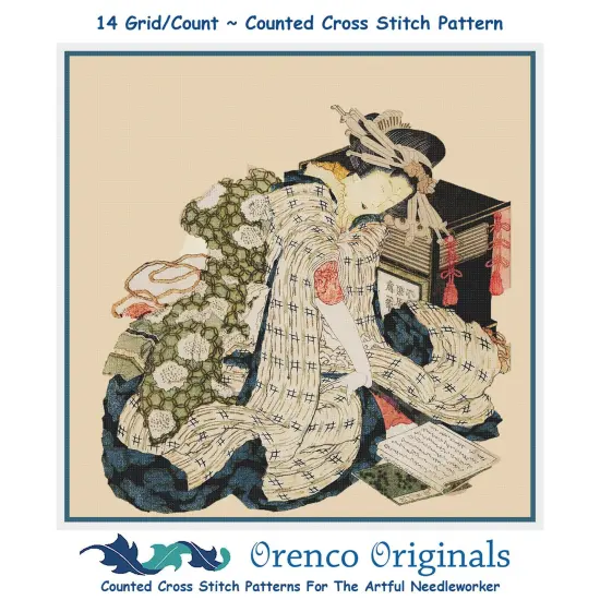Orenco Originals Hokusai Asian Kimono Courtesan-Square Design Counted Cross Stitch Pattern {1}