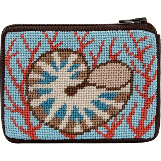 Shell and Coral Needlepoint Coin Purse Kit- Stitch & Zip Multicolor {1}