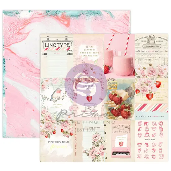 Strawberry Milkshake Collection 12x12 Sheet - All The Strawberries - 12x12 in, w foil details (10 SHEETS) {1}