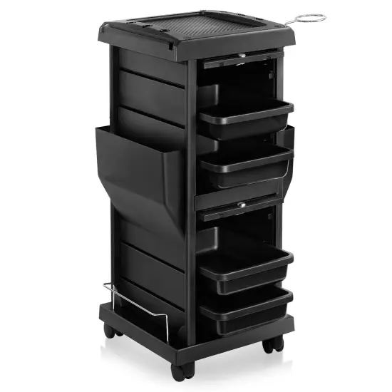 Saloniture Premium Locking Rolling Trolley Cart with Pockets - Black {2}