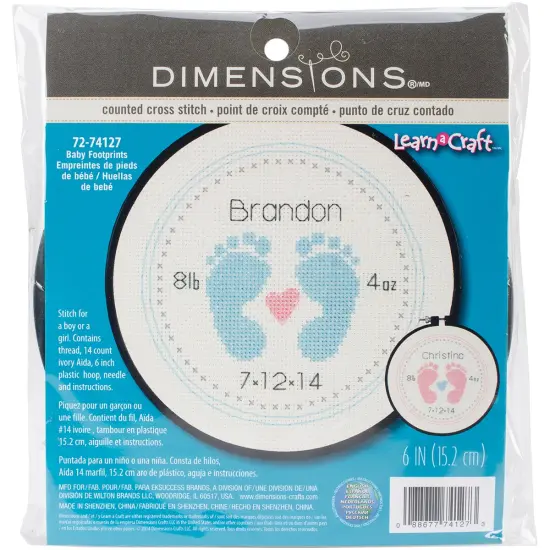 Dimensions Learn-A-Craft Counted Cross Stitch Kit 6" Round-Baby Footprints {1}