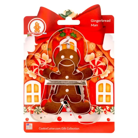 CookieCutter.com Gingerbread Man Cookie Cutters Set 3 Piece, Hang Tag Cookie Recipe Card, Vintage Style Sturdy Brace, Large, Medium, Small, Tin Plate Steel, USA {1}
