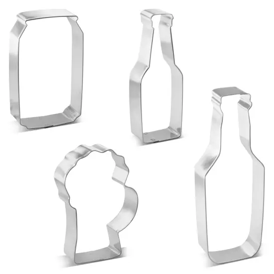 CookieCutter.com Bottle and Mug 4 Piece Cookie Cutters Set, Beer Can, Soda Can, Party, Tin Plate Steel, USA {3}
