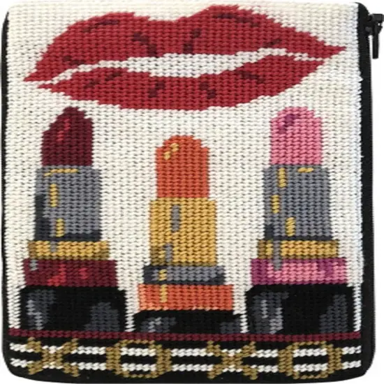 Stitch & Zip Eyeglass Case Needlepoint Kit- XOXO Lipsticks Multicolor {1}