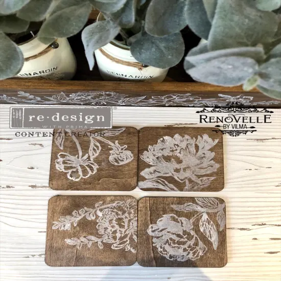 Redesign Decor Clear-Cling Stamps - Linear Floral 12"x12" {3}
