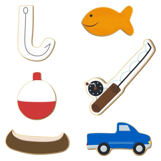 CookieCutter.com Fishing 6 Piece Cookie Cutters Set, Pole, Cute Fish, Bobber, Hook, Canoe, Truck, Tin Plate Steel, USA {3}